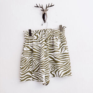 Rachel Zoe Women's Olive Green White Zebra Print High Waist Shorts Size XS